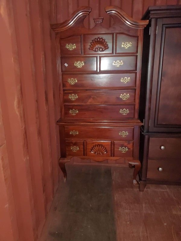 Solid Wood Cherry Finish Highboy Dresser