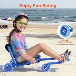 Ride-on Scooter, 132 lbs Load Capacity, Swing Side-to-Side for Amazing Ride, Powered by Zig-Zag Motion, Drifts on Any Hard Surface, Ages 4+, Blue