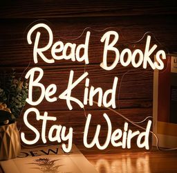 Read Books Be Kind Stay Weird Neon Sign Letter LED Neon Lights Dimmable USB Powered 14.17’’X13’’Cool Wall Decorative Light Bedroom Bar Birthday Party