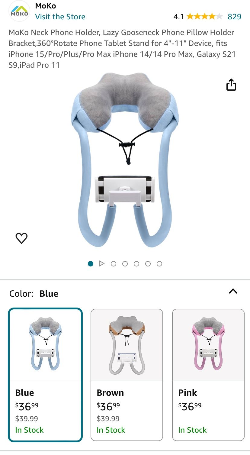 MoKo Neck Phone Holder, Lazy Gooseneck Phone Pillow Holder Bracket,360°Rotate Phone Tablet Stand for 4"-11" Device, fits iPhone 15/Pro/Plus/Pro Max iP