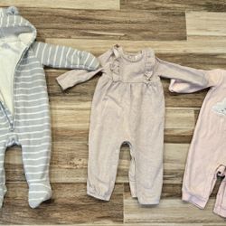 Baby Girl 12 month button up onesies and fleece winter one Piece