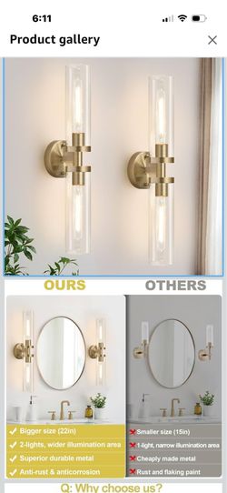 Wall Sconces Set of Two, Hardwired Brass Bathroom Sconces Wall Lighting with Clear Glass, Modern Sconces Wall Decor Set of 2 Vanity Light fixtures for