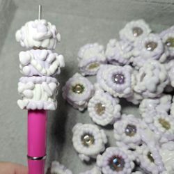 Painted Beads - Purple/ White