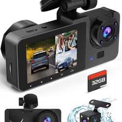Dash Camera for Cars,4K Full UHD Car Camera Front Rear with 32GB Card