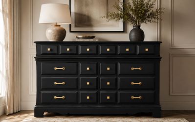 Designer Flanders Double Dresser - Solid Wood/Rolling Wheels