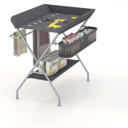 Baby Diaper Changing Table - Foldable Portable Folding Changing Table Station w/Storage Organizer