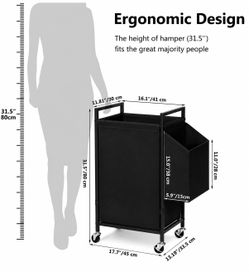 Slim Laundry Hamper with Wheels Black