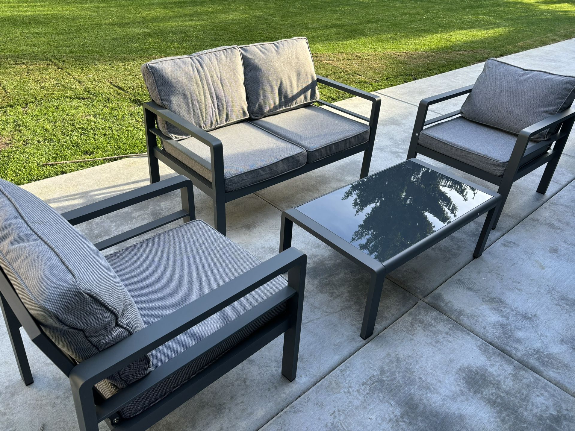 Brand New Patio Set - 2 Armchairs, Love Seat And Table Aluminum 