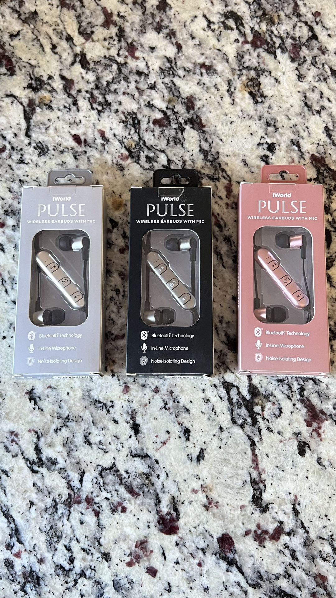iWorld Mega Pulse Wireless Bluetooth Earbud With Microphone NEW In-line Mic NIB OBO