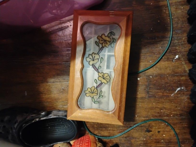 Jewelry Box With Glass Painted Flowers On The Lid