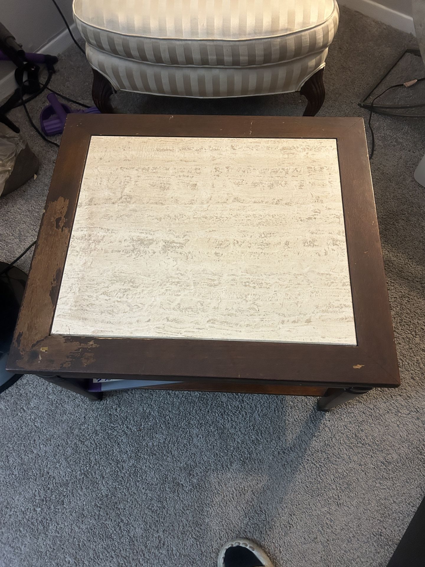 MOVING SALE!—Walnut Travertine Low Side Table