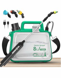 2025 Upgraded 2-Gallon Battery-Powered Garden Sprayer, Electric Sprayer with USB Rechargeable Handle, 3 Mist Nozzles, Retractable Wand, Adjustable Sho