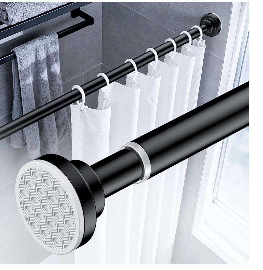 Uniclife Curtain Rods No Drilling,82-204cm(32"-80") Adjustable Shower Curtain Rod, Non-Slip Spring Tension Curtain Rod, Rustproof Stainless Steel Show