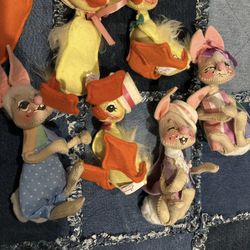 Annalee Lot of 7 VTG Ducks Chicks Rabbit Carrot  Spring Easter Dolls 70s 80s