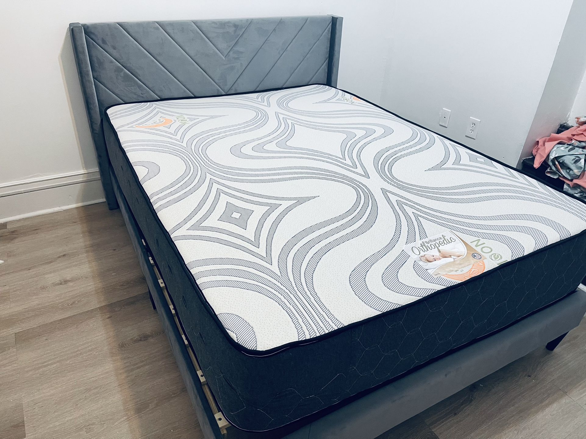 Queen Bed Frame+ Mattress 12”thick Brand New Delivery Available