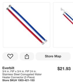 Everbilt 3/4 in. FIP × 3/4 in. FIP 24 in. Stainless Steel Corrugated Water Heater Connector (2-Piece)