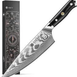 ASETY Damascus Chef Knife, 8-inch Razor-Sharp Chef Knife with Japanese VG10