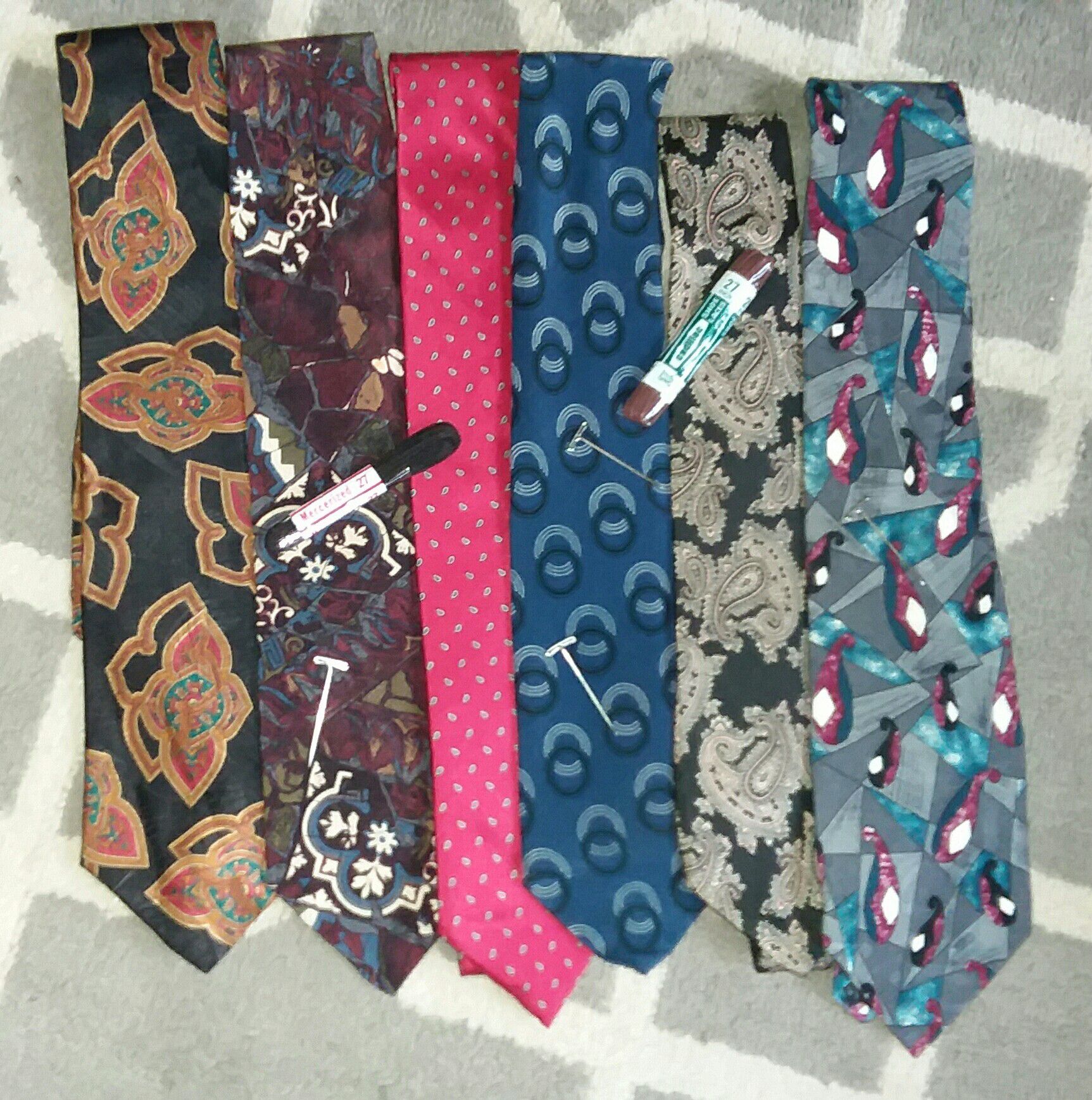 6 Vintage Designer Silk Ties - Bellissimo!!