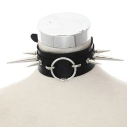 Black PU Leather Spiked Choker