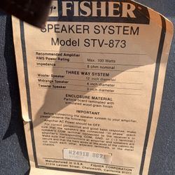 Fisher STV-873 Speakers.. Call only 
