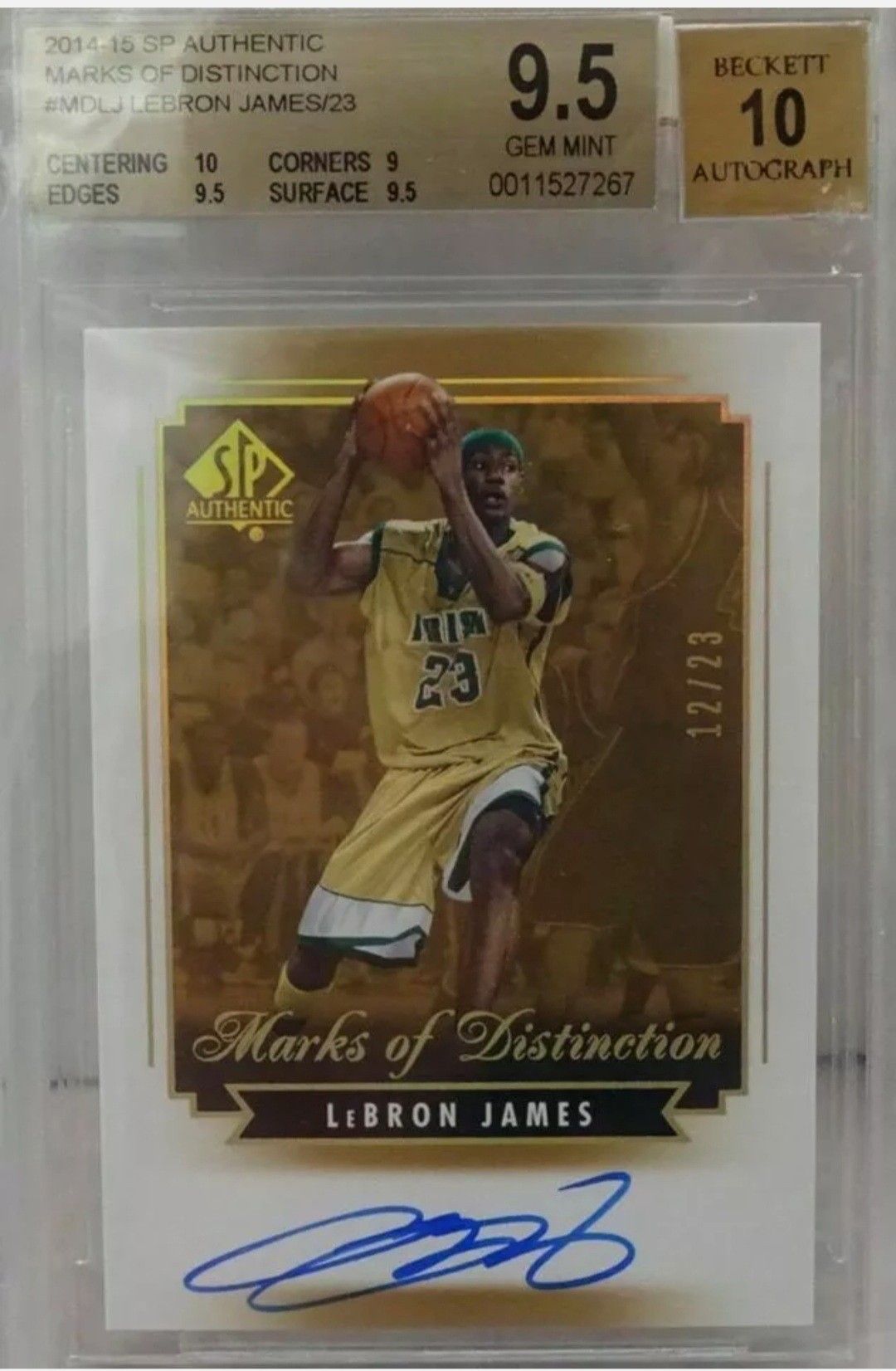 2014-15 SP AUTHENTIC LEBRON JAMES MARKS OF DISTINCTION AUTO #12/23 GEM MINT 9.5