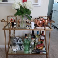 Gold Bar Cart With Mirrored Shelves 