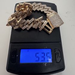 14k Yellow Gold And VS Diamond Cuban Bracelet 