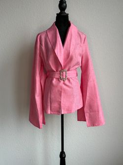 Pink Belted Wrap Blazer with Jewel Buckle
