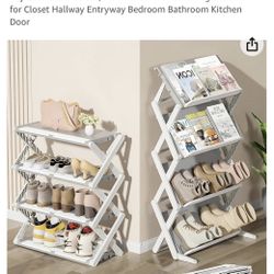 Foldable Shoe Rack, 4-Tier Narrow Shoe Organizer, Adjustable Shoe Shelf, Installation-Free Standing Shoe Rack for Closet Hallway Entryway Bedroom Bath