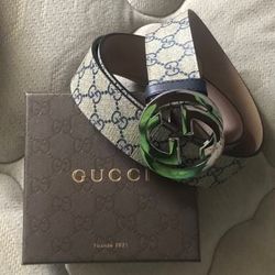 Mens Gucci Belt Monogram GG Blue Beige Interlock NEW