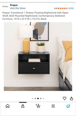 Prepac Black Floating Wall-Mounted Nightstand