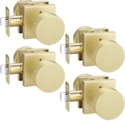EHOMEWARE 4 Pack Brushed Gold Door Knobs, Interior Door Lock for Bedroom/Bathroom, Privacy Door Knob Without Key, Heavy Duty Brass Door Handle, Univer