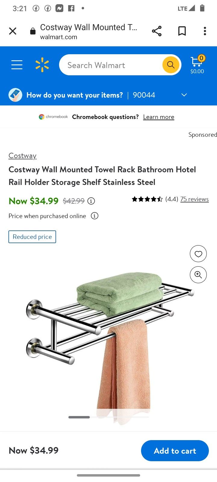 Towel Rack Bathroom Shelf Stainless Steel $30