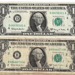 2 Old 1963 Dollar Bills 