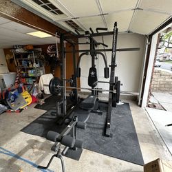 Vesta Fitness Smith Machine 1001 w/Bench Attachment | 230lb Bumpers Olympic Weights | 7ft Olympic Bar | Gym Equipment | FREE DELIVERY/INSTALL🚚 