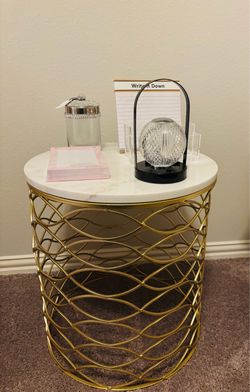 Round Side Table Gold Base Marble Top