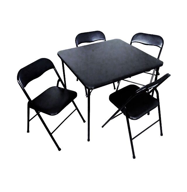5 Piece Vinyl Card Table With 4 Metal Chairs