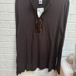 Talbot’s NWT Rayon Brown Tunic With Sequins 