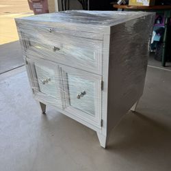 Mirrored White Nightstand / Accent Table