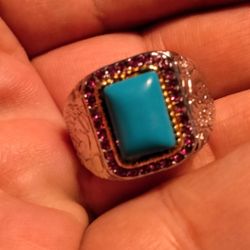 Skull Bone Turquoise Gemstone Ring 