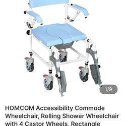 HOMCOM Commode Shower  Wheelchair  W/Wheels 17”  New In Box