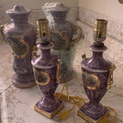Victorian Lamps With Flowers Vases 