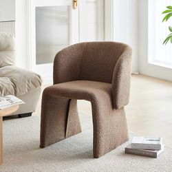 Modern Dining Chair Brown Upholstered Barrel Home Kitchen Chair with Metal Frame, Comfy Accent