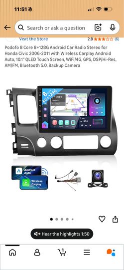 2.8 2.8 out of 5 stars (6) Podofo 8 Core 8+128G Android Car Radio Stereo for Honda Civic 2006-2011 with Wireless Carplay Android