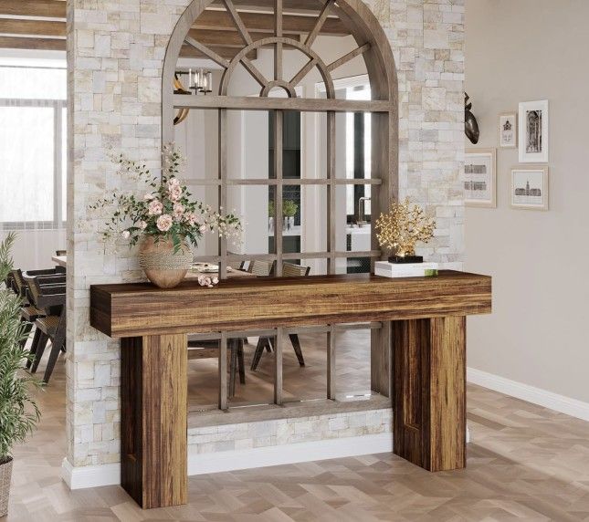 JW0909 new assembled Farmhouse Console Table, 63-Inch Long Narrow Sofa Table Behind The Couch, Wooden Rectangular Entryway Table for Entrance, Hallway