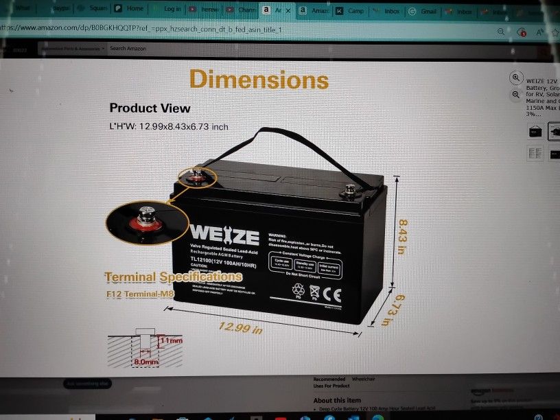Weize 12V 100Ah Deep Cycle Battery