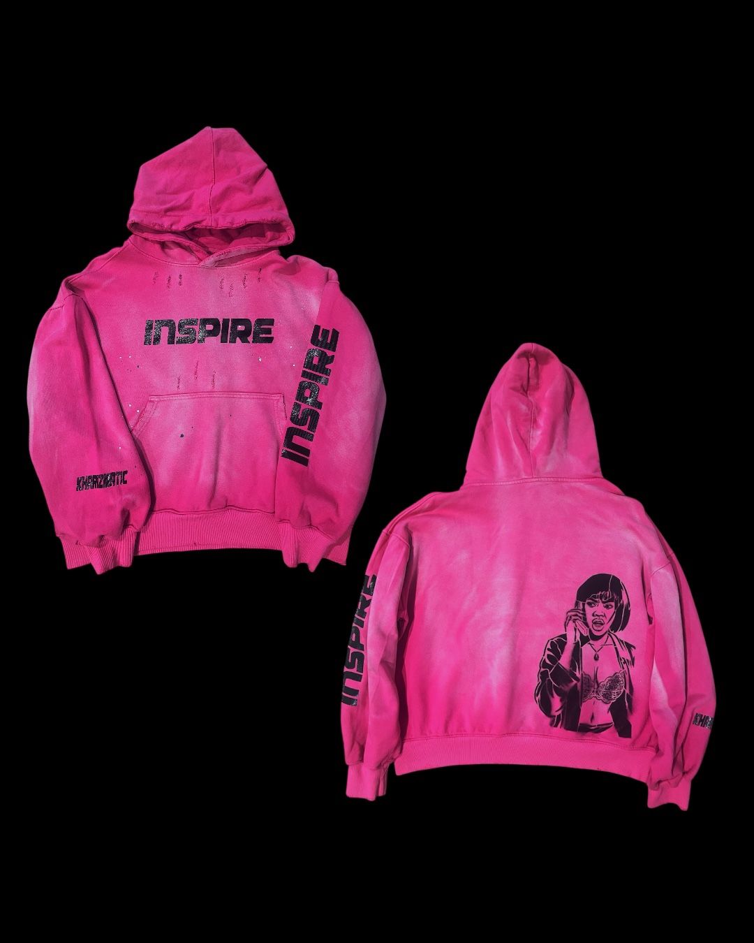 INSPIRE ‘PINK’ Heavyweight paint splatter hoodie