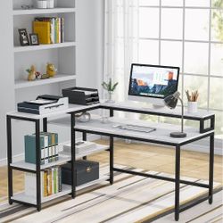 Tribesigns 55 Inch Reversible L Shaped Computer Desk with Storage Shelf