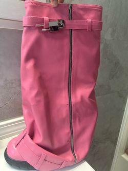 Pink Knee-High Boot with Padlock Detail