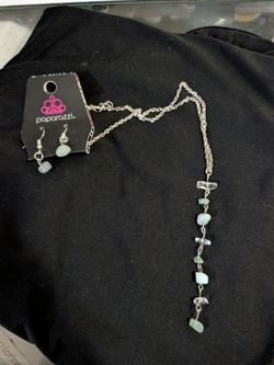 Silver and Mint Green Necklace and Earrings Set